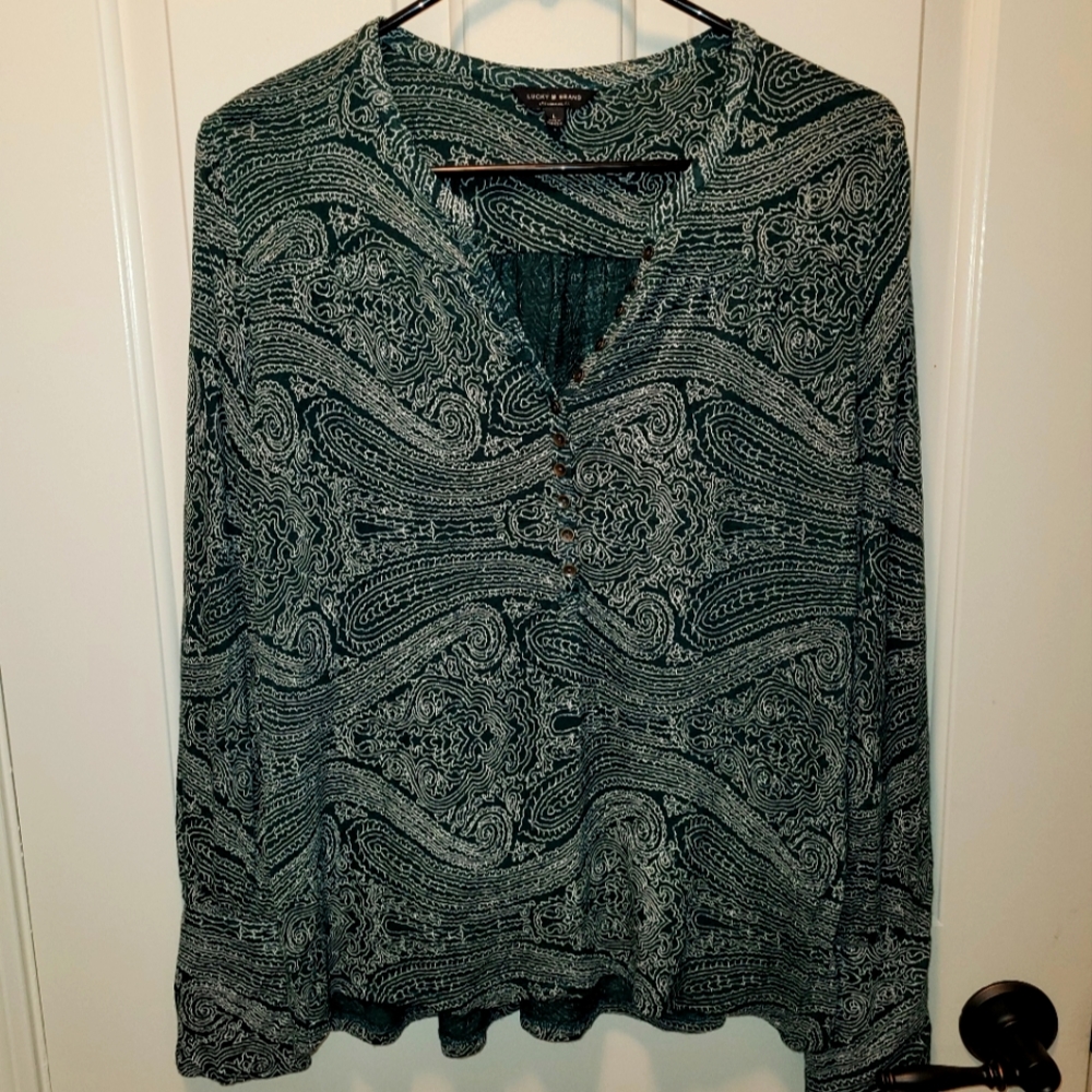 💚 Lucky Brand green paisley shirt L